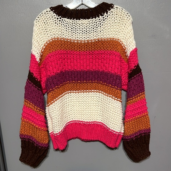 Entro Oversized Chunky Yarn Knitted Sweater Multi Color Striped Sweater Small - Picture 4 of 8